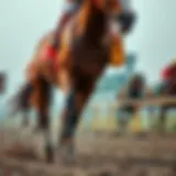A stunning racehorse galloping on a track showcasing its power and grace