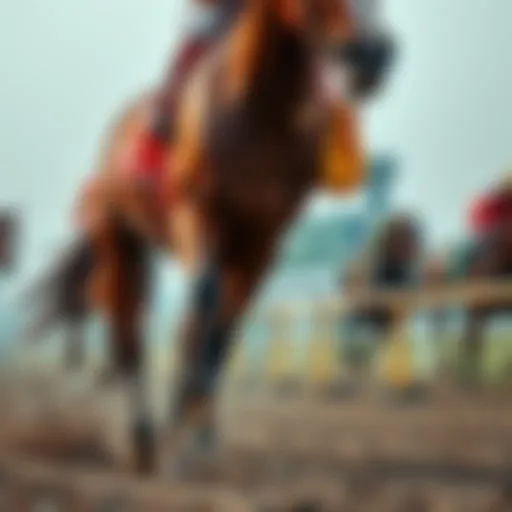 A stunning racehorse galloping on a track showcasing its power and grace