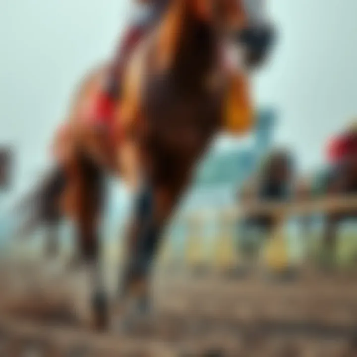 A stunning racehorse galloping on a track showcasing its power and grace