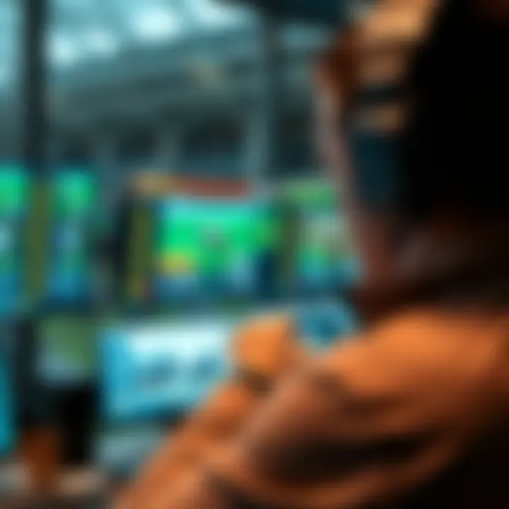 A modern technology setup with screens displaying race data and analytics