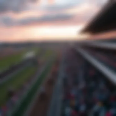 An aerial view of a vibrant racetrack filled with spectators during a thrilling race