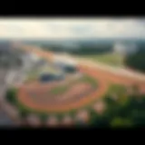 Aerial View of Let's Run Park Aerial view of Let's Run Park showcasing its racetracks.