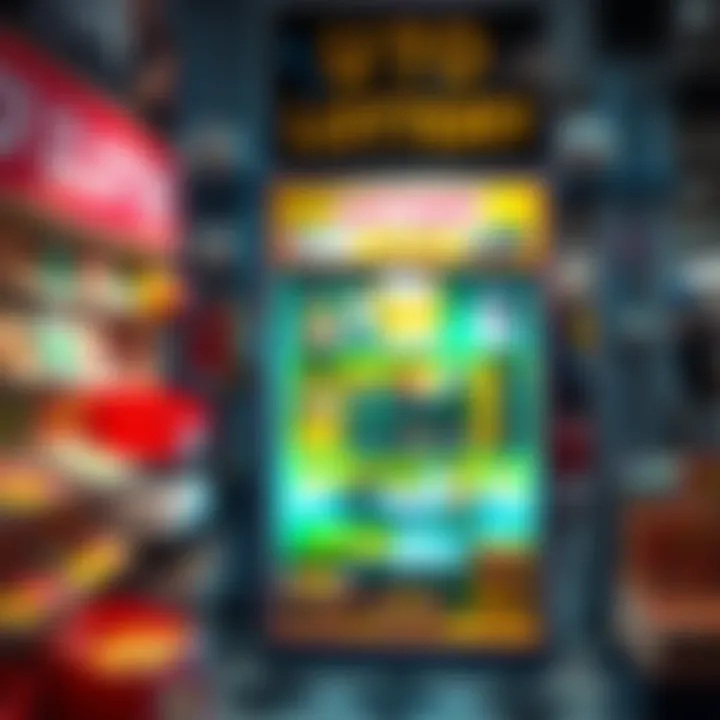 Lottery shop showcasing vibrant display of tickets and promotional materials