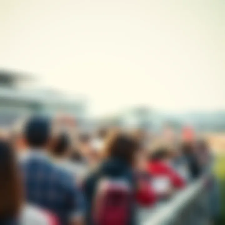A vibrant scene of spectators enjoying a horse race at a South Korean racetrack.